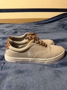 Polo by Ralph Lauren Gray Canvas Sneakers with Brown Accents